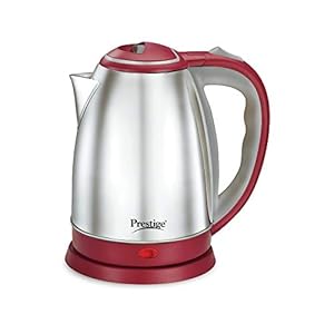 Prestige Stainless Steel 1.5 Litre Kettle 1500-Watts, Red  Brand	Prestige Colour	Red Special Feature	Lockable Package Information	Kettle Finish Type	Polished Product Dimensions	10.2L x 8.3W x 8.3H Centimeters Included Components	Kettle Product Care Instructions	HANDLE WITH CARE Cable Length	0.7 Metres Item Weight	1060 Grams See less    	Capacity 1.5 litres 	 	Material Stainless Steel   	Voltage 230 	 	Wattage 1500 Watts