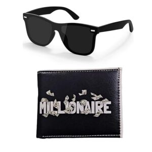 HAYDEN haiza Black Combo Retro Square Sunglasses/Goggles with Millionaire Printed PU Leather Wallet Size Medium Men's