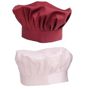 . Switchon Chef's Cap Cum Hat for Home and Hotel Solid Fabric - Mehroon and White (Combo of 2)