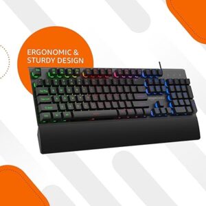 Backlit Gaming Keyboard, LED Wired, Ergonomic & Wrist Rest Keyboard, for PC/Laptop/Mac – Black