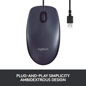 Logitech B100 Wired USB Mouse, 3 yr Warranty, 800 DPI Optical Tracking, Ambidextrous PC/Mac/Laptop - Black