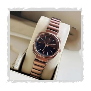 STYLEDOSE watch's Unique Design Elements (Round face in Square Frame, 5 Color Eddy dials & Belt) Steel Chain Strap Stylish Girls Ladies Fashion Wrist Watches Analog Watch for Women