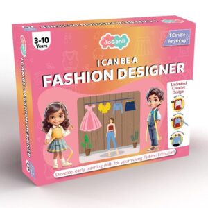 . Jogenii I Can Be Fashion Designer DIY Kit for 3 + Years, 40-Page Sketchpad, 6 Dress Style Stamps, Colors & Glitter, Art & Craft, Unlimited Creative Designs, Birthday & Return Gifts for Boys & Girls