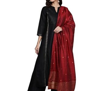 Libas Black Printed Cotton Straight Kurta With Palazzos & Dupatta