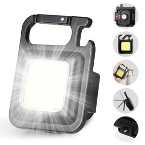 DOTCOM Led Mini Cob Keychain and Magentic Flashlight Portable USB Rechargeable Light 3 Light Modes with Folding Bracket,for Walking Camping?Square?,Black