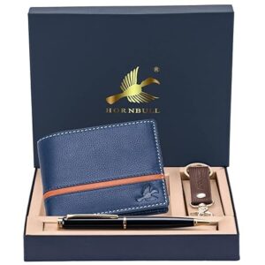 HORNBULL Denial Navy Mens Leather Wallet | Leather Wallet for Mens & Valentine Gift Hamper | Branded Mens Wallet