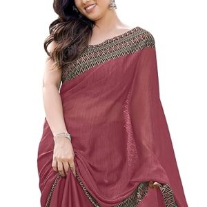 MIRCHI FASHION Women's Stylish Chiffon Contrast Border-Pallu Printed Saree with Blouse Piece