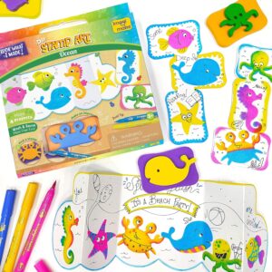 Imagimake Stamp Art Ocean Coloring & Stamping Set for Girls & Boys 3 Years +, Multicolor
