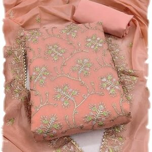 Pandadi Saree Women's Chanderi Silk Kashmiri Embroidery Work Unstitched Salwar Suit Dress Material