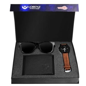LORENZ Combo of Black Men's Wallet, Sunglasses & Watch | Choose Any one | Brown Wallet, Army Design Wallet, Blue Wallet or Black Wallet
